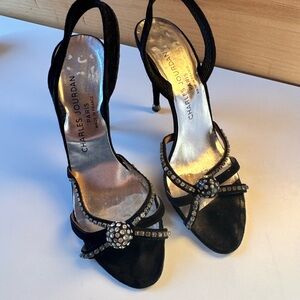 Charles Jourdan Black Strappy Heels with Embellishments Vintage 7